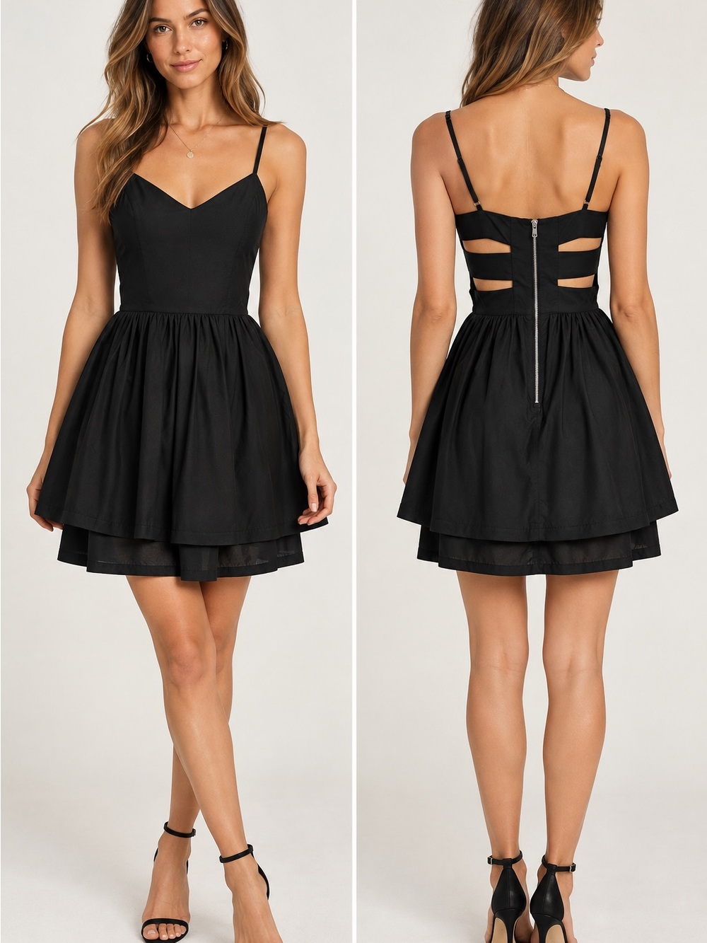 Greylin Black Strappy A-Line Mini Dress - Women's size Medium